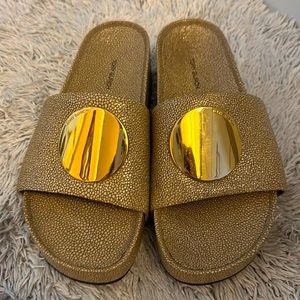 Tory Burch slides size 8 with gold detail.